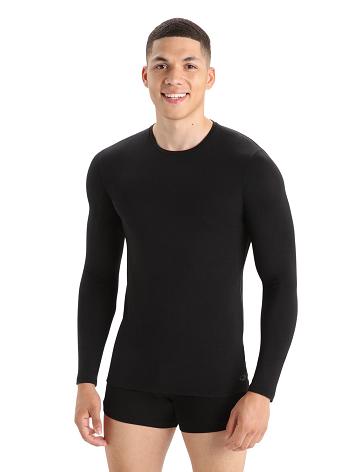 Black Icebreaker Merino Anatomica Long Sleeve Crewe T-Shirt Men's Underwear | AU 1292BEXC